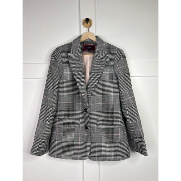 NEW J.Crew Boyfriend Blazer in Glen Plaid Gray Italian Wool 2 Button Size: 4 - Picture 2 of 8